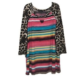 RACHEAL, Keyhole Front, Mix Media, Kimono Sleeves Top, Multi Colors, Size XL